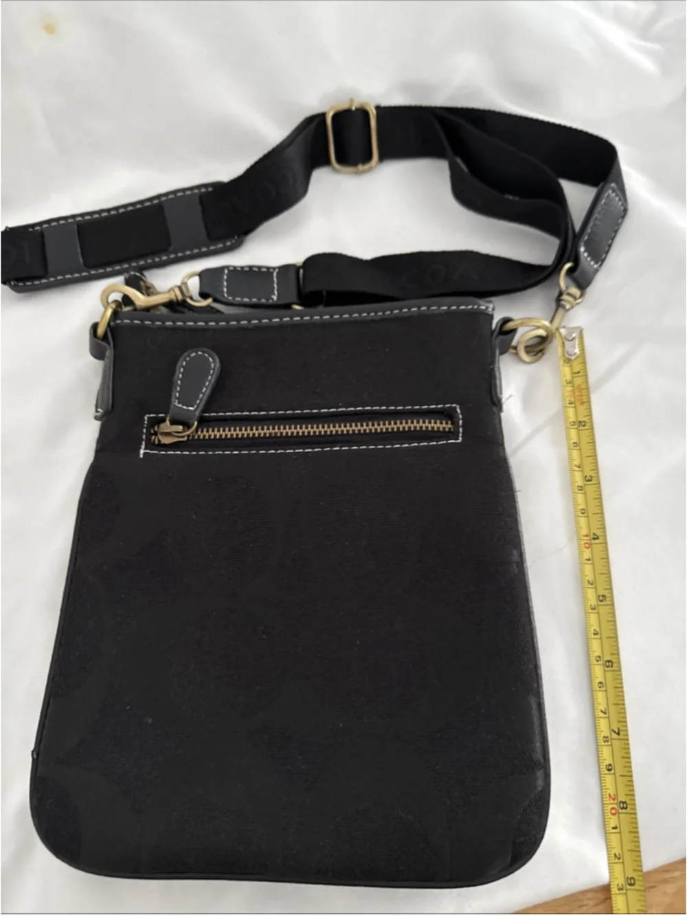 Coach Black Canvas Leather Adj Strap Crossbody Satchel Bag Brass Hardware Purse